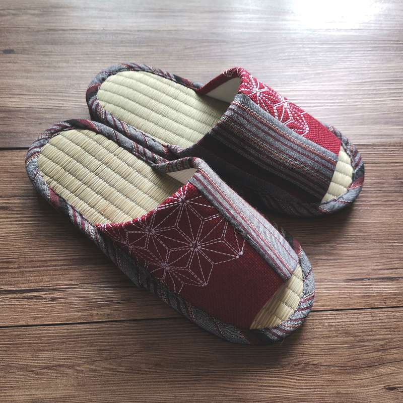 和風モダン畳底刺繍スリッパ