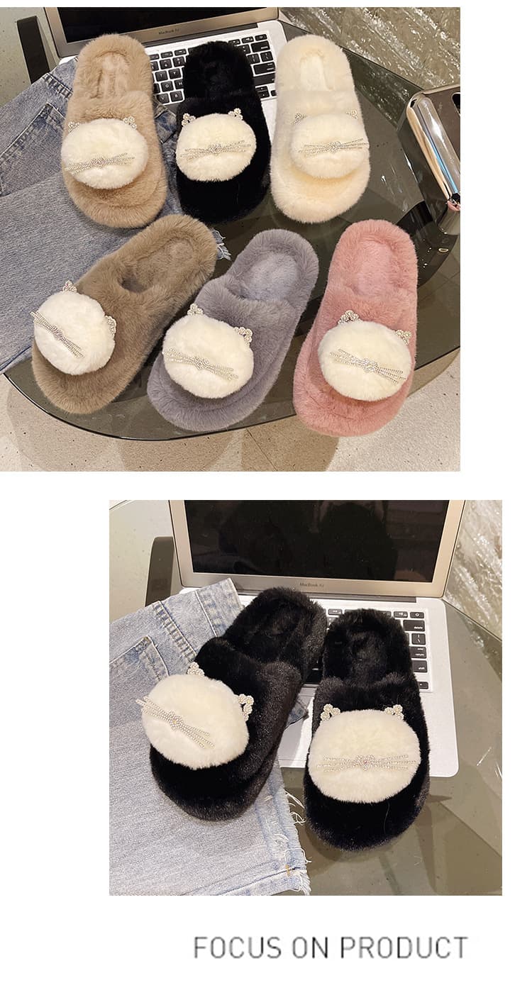 レディース もこもこファー ねこ耳スリッパ ルームシューズ