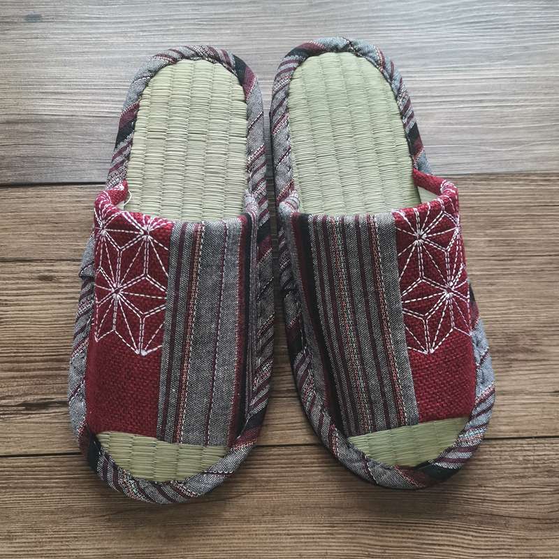 和風モダン畳底刺繍スリッパ