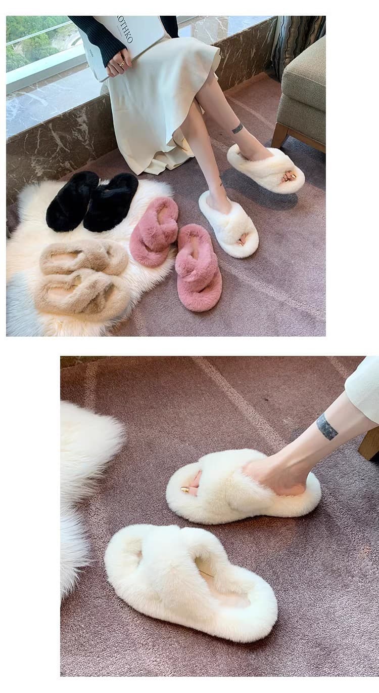 スリッパ ふわもこ交差ルーム シューズ