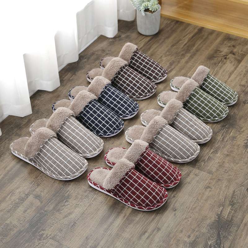 格子柄もこもこスリッパ