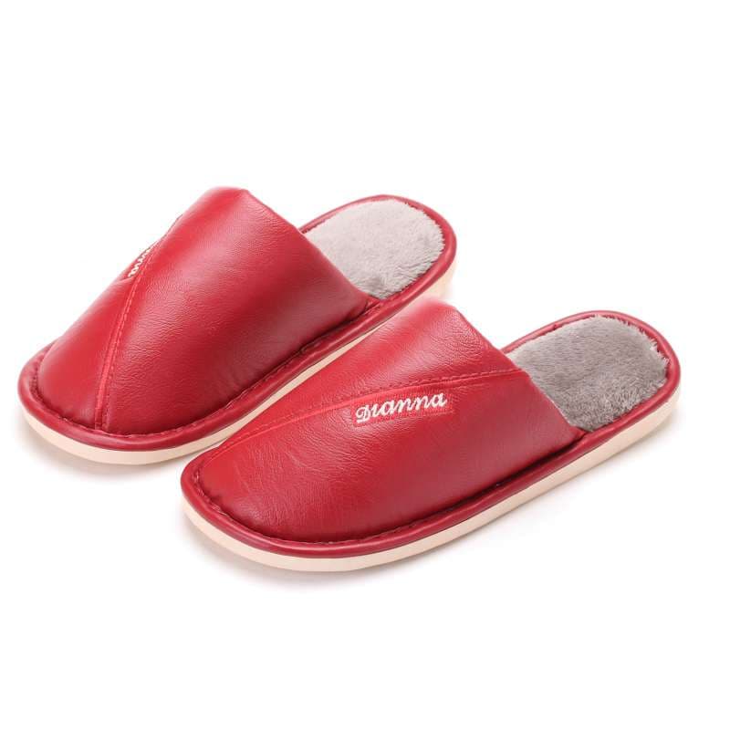 ふわふわ暖かい洗えるレザー調スリッパ