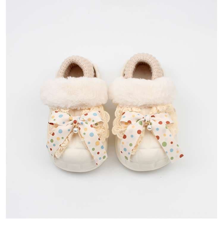 ふわもこリボン付きカラフルドット柄スリッパ