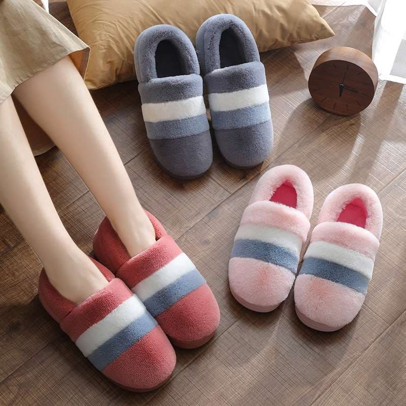 ふわもこ3色ボーダースリッパ