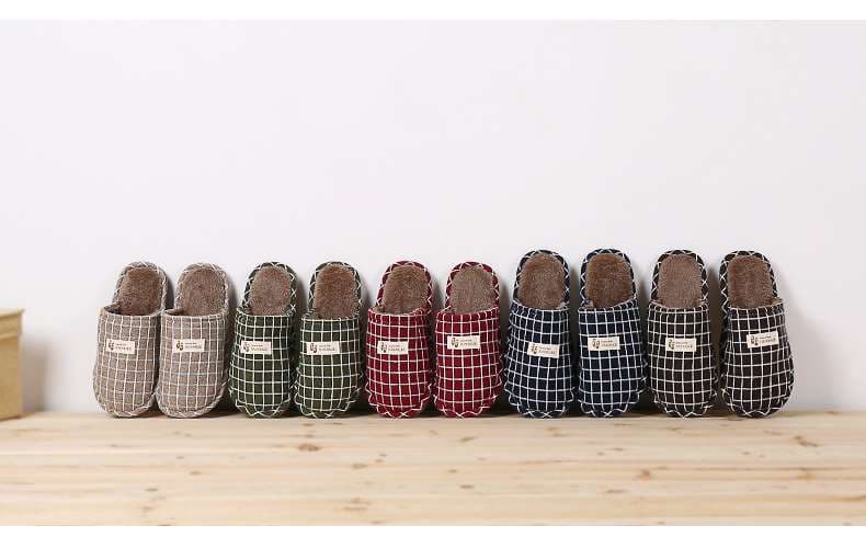 スリッパ チェック柄もこもこスリッパ