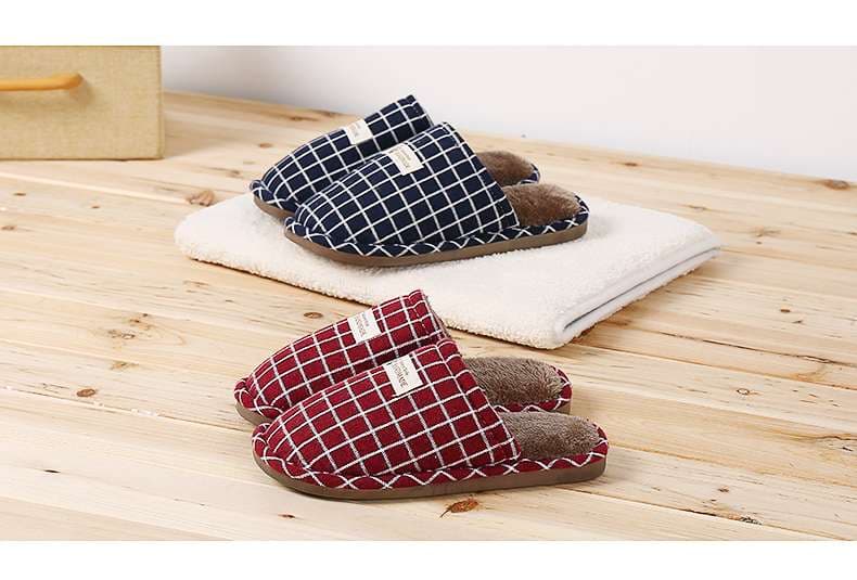 スリッパ チェック柄もこもこスリッパ