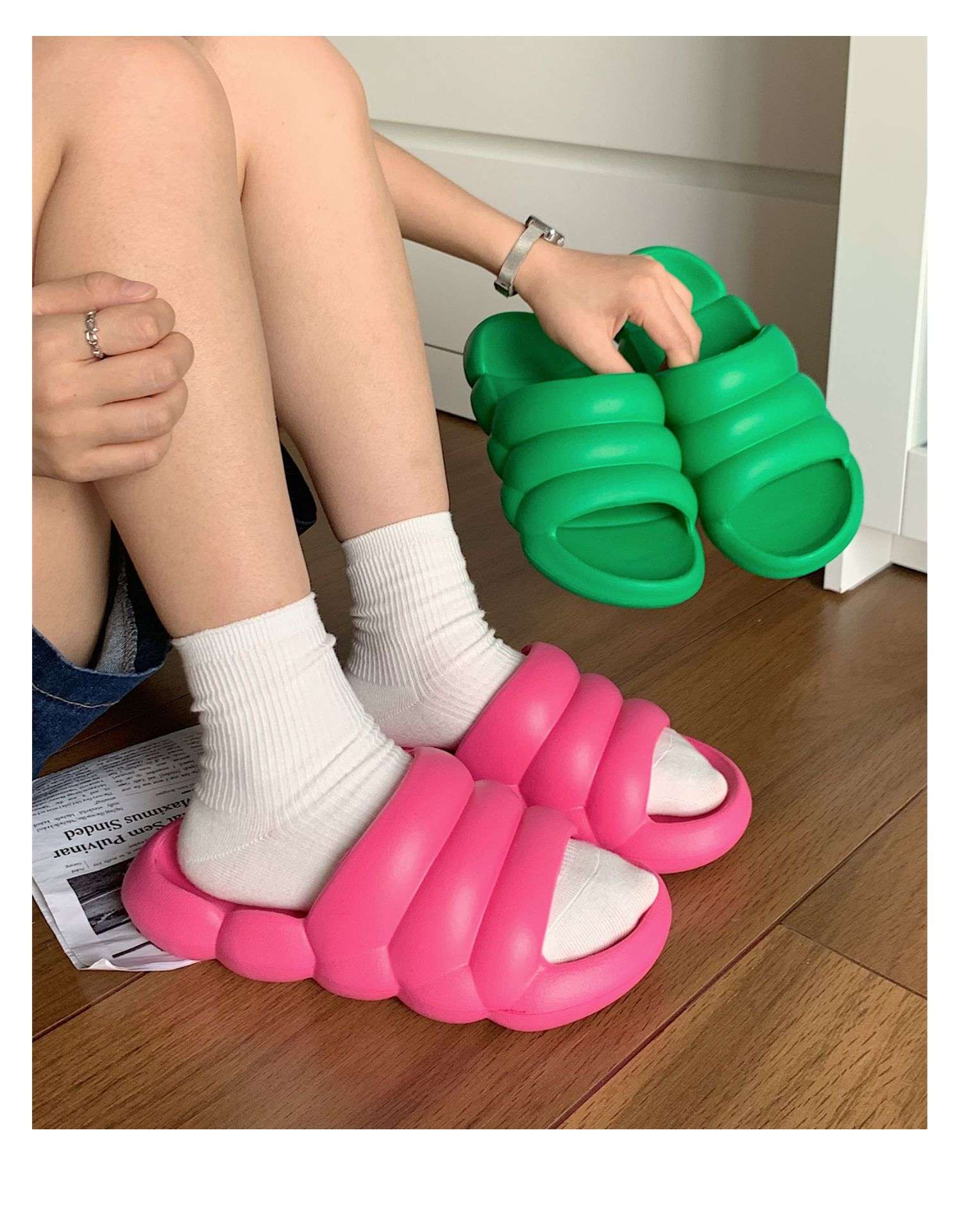 スリッパ ふわもこ波型クッションサンダル