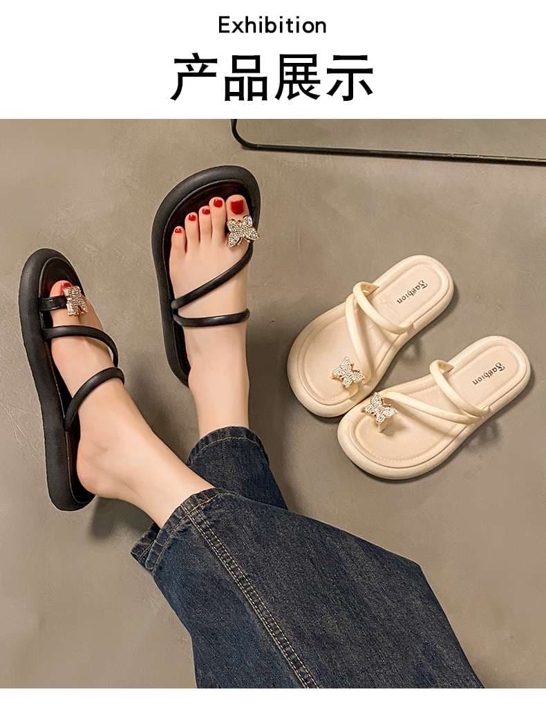 スリッパ バタフライ装飾クッション付きトングサンダル